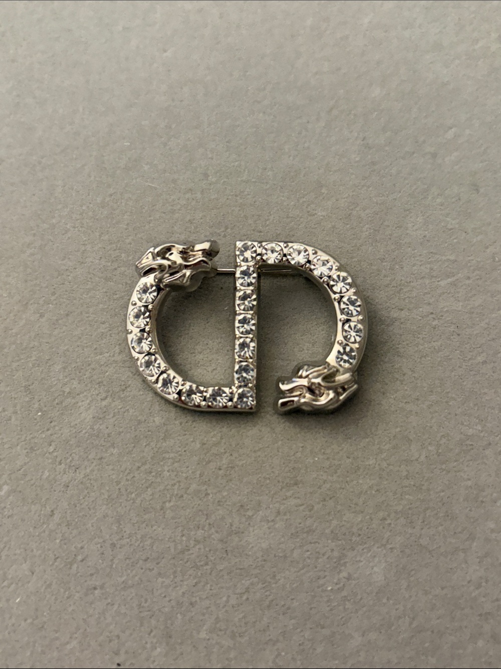 Silver Crystal 'CD' Logo Brooch